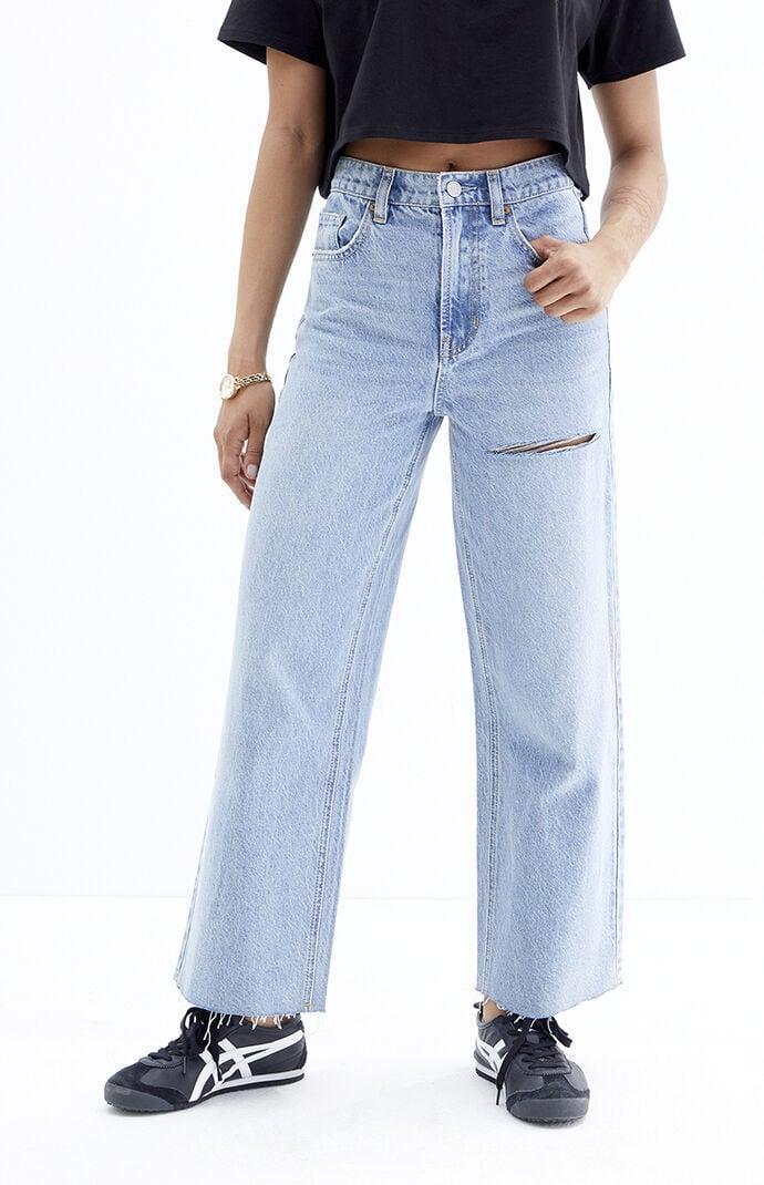 Womens Nora Light Indigo Ripped Cropped Wide Leg Jeans product image