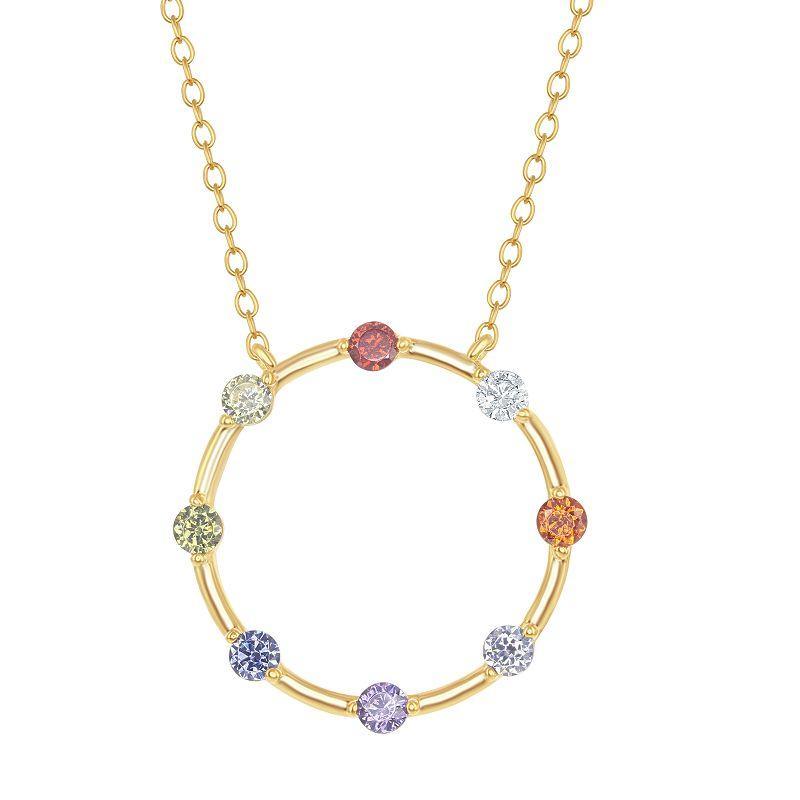 Sterling Silver Rainbow Cubic Zirconia Round Necklace, Womens Multicolor Product Image