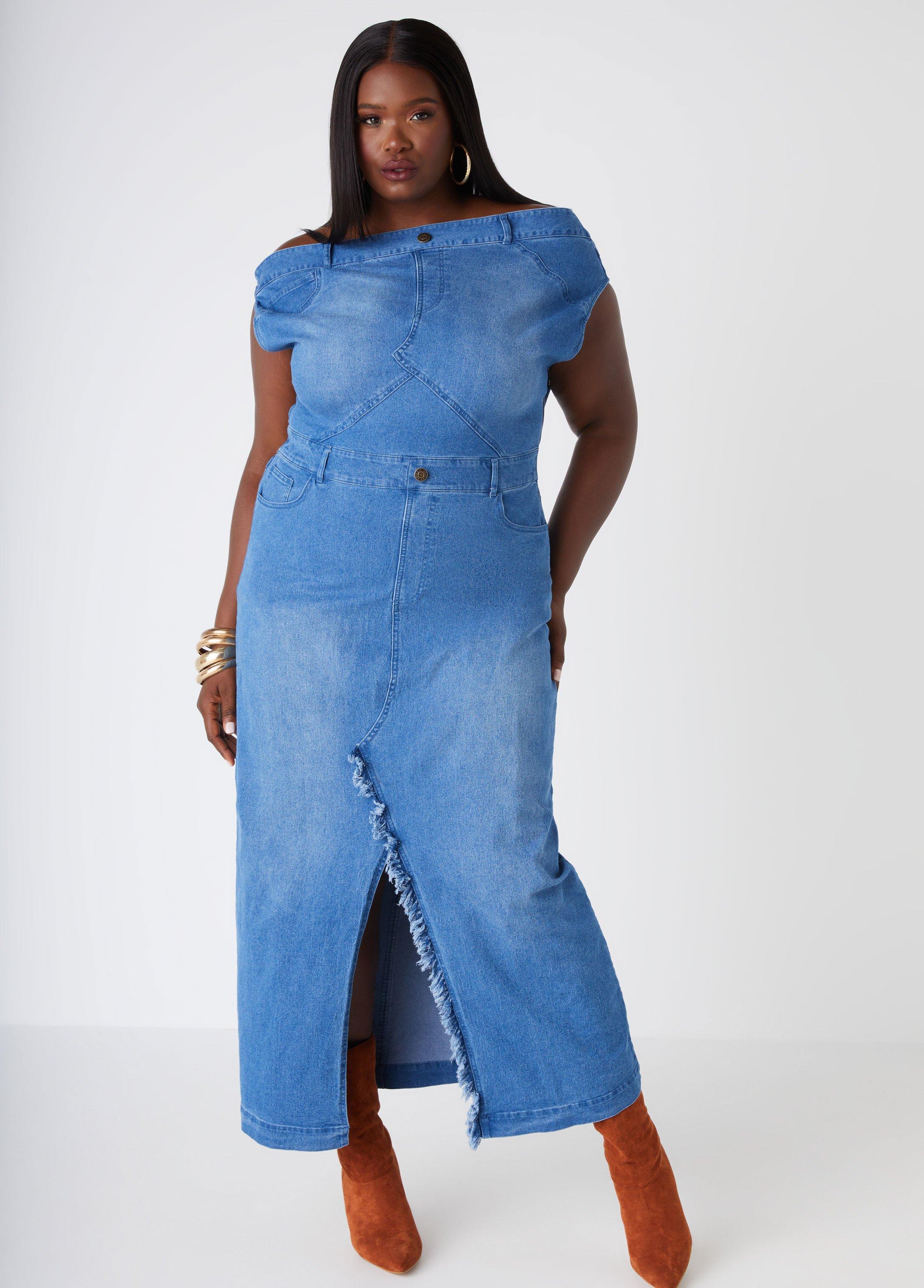 Plus Size Off The Shoulder Denim Maxi Dress Ashley Stewart product image