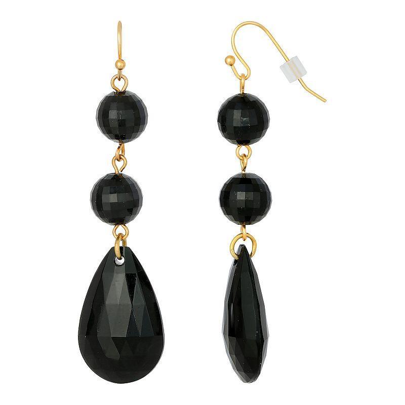 1928 Gold Tone Linear Briolette Drop Earrings, Womens, Black Product Image