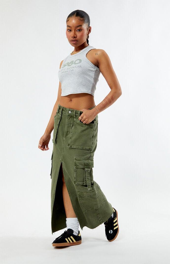 PacSun Womens Olive Cargo Midi Skirt - Greenarge Product Image