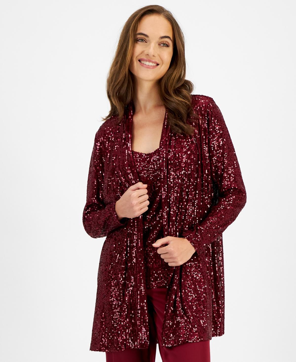 Anne Klein Womens Sequin Embellished Open-Front Jacket Product Image