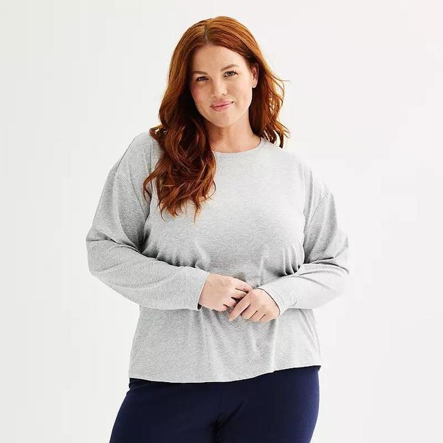 Plus Size Sonoma Goods For Life Long Sleeve Sleep Top, Womens Medium Cumulus Grey Product Image