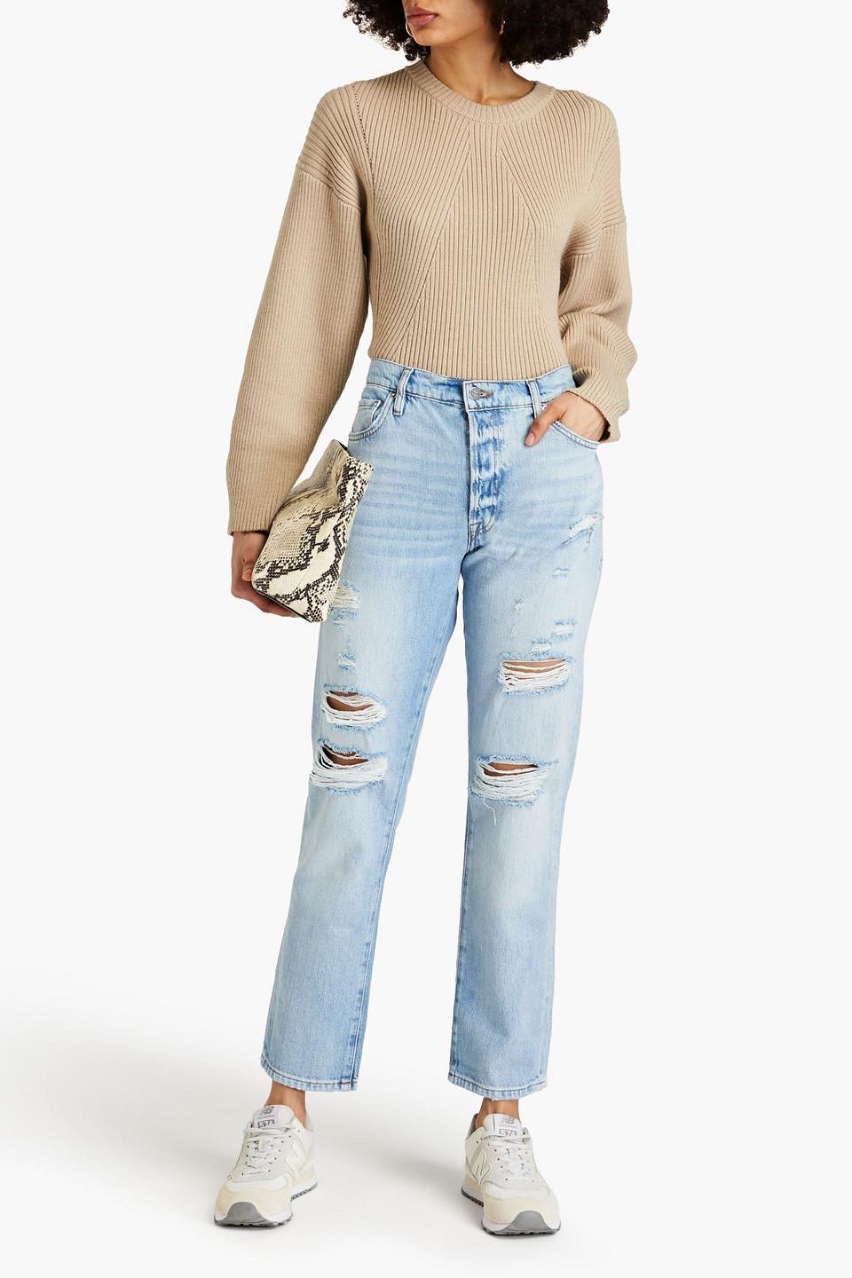 Le Slouch Hoch Sitzende Jeans Mit Geradem Bein In Distressed-optik In Light Denim Product Image