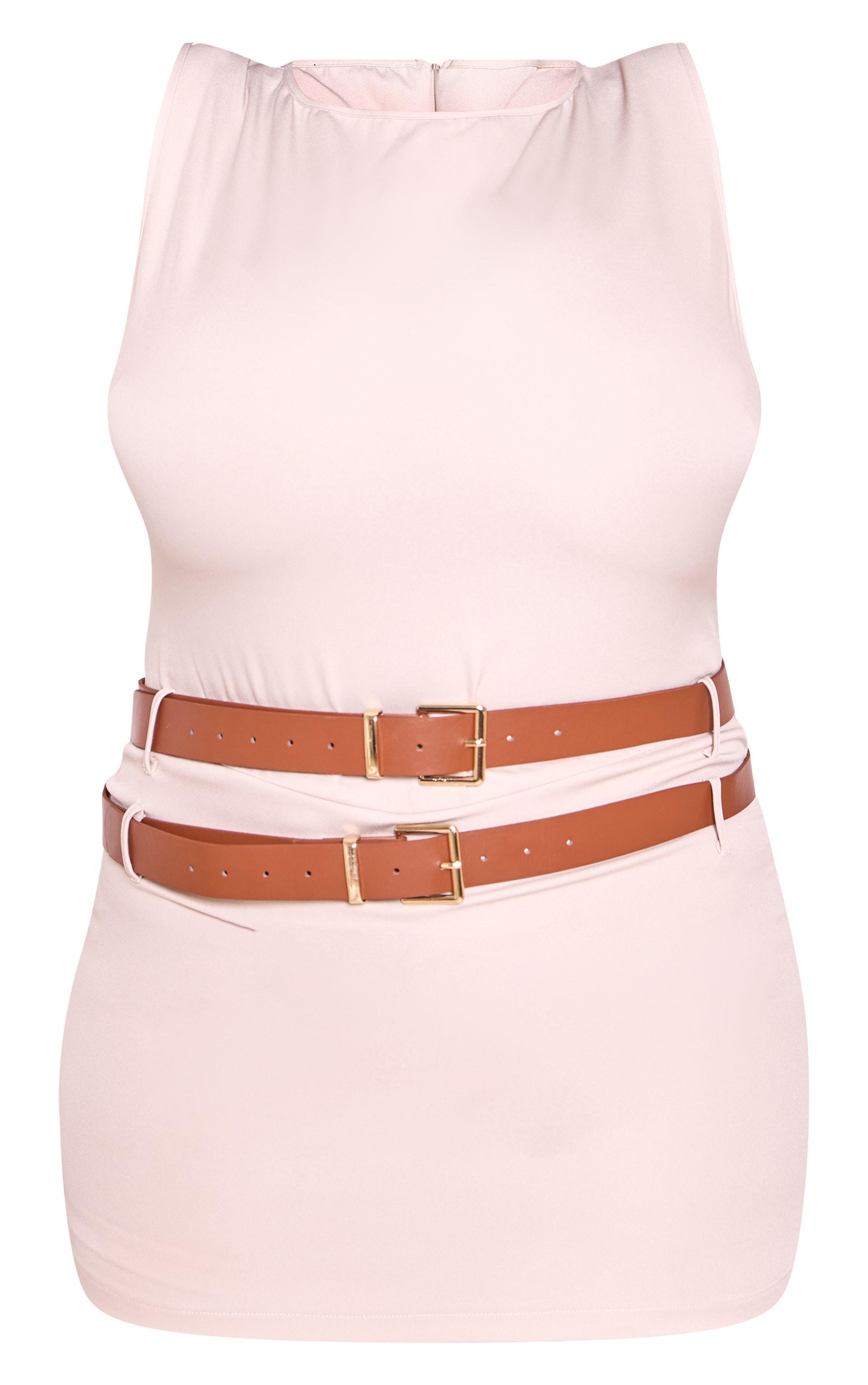 Plus Stone Racer Neck Double Belt Skort Romper Product Image