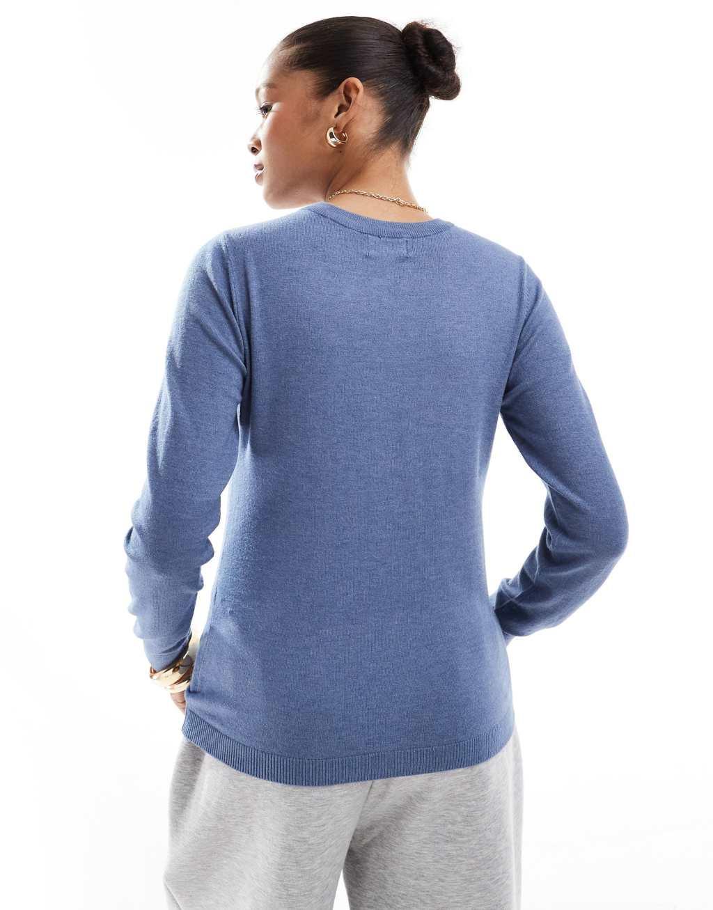 Object crew neck knit sweater in blue Product Image