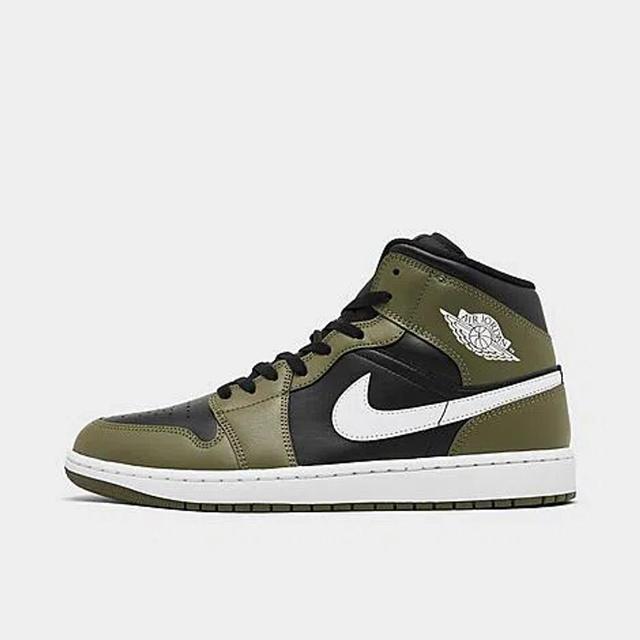 NIKE Air Jordan 1 Mid Sneakers Black / Medium Olive / Sail In Multicolor Product Image