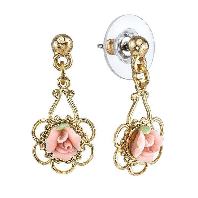 1928 Porcelain Rose Drop Earrings, Womens, Pink Product Image