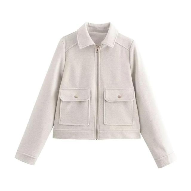 Collared Plain Zip-Up Jacket Product Image