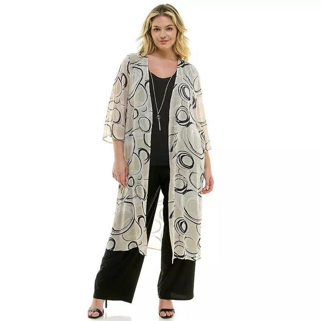 Plus Size Luxology 3-Piece Cardigan, Tank Top & Pant Set, Womens Product Image