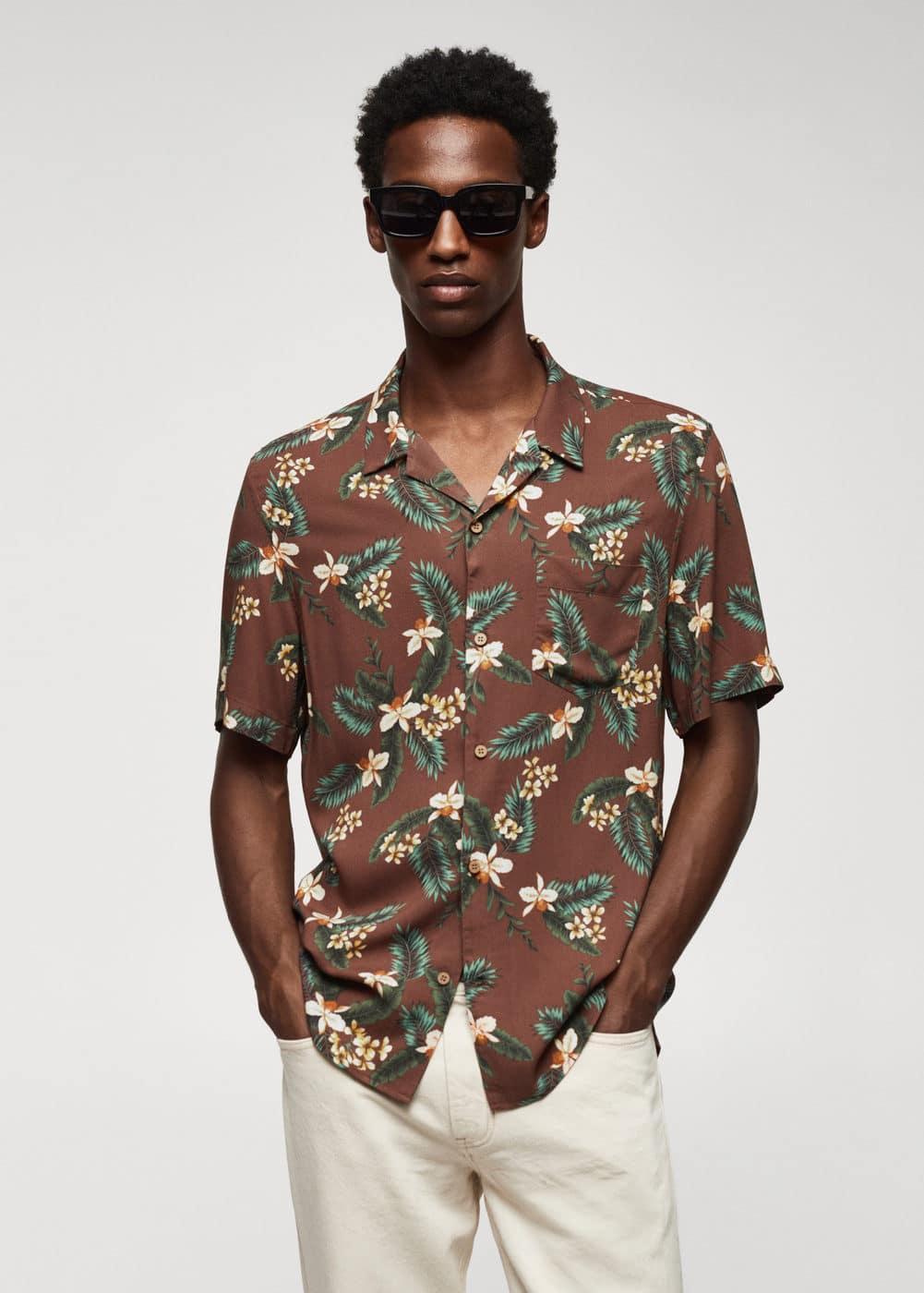 MANGO MAN - Regular-fit Hawaiian-print shirt maroonMen Product Image