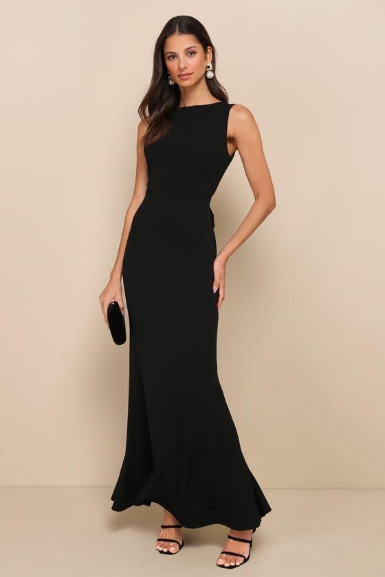 Exquisite Refinement Black Backless Bow Ruffled Maxi Dress product image