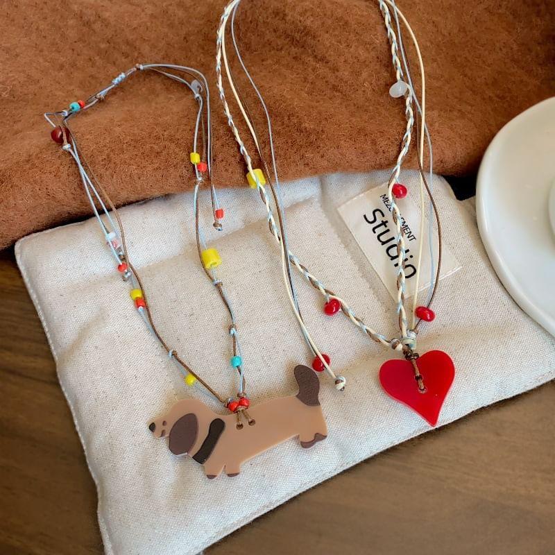 Dog / Heart Pendant Beaded Layered Necklace Product Image