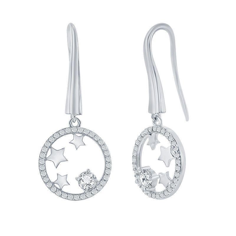 Argento Bella Sterling Silver Cubic Zirconia Circle Stars Earrings, Womens Product Image