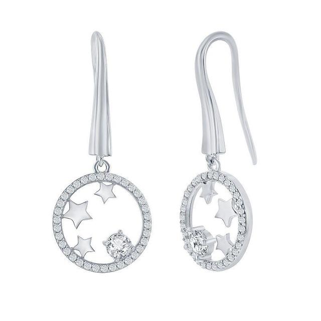 Argento Bella Sterling Silver Cubic Zirconia Circle Stars Earrings, Womens, White Product Image