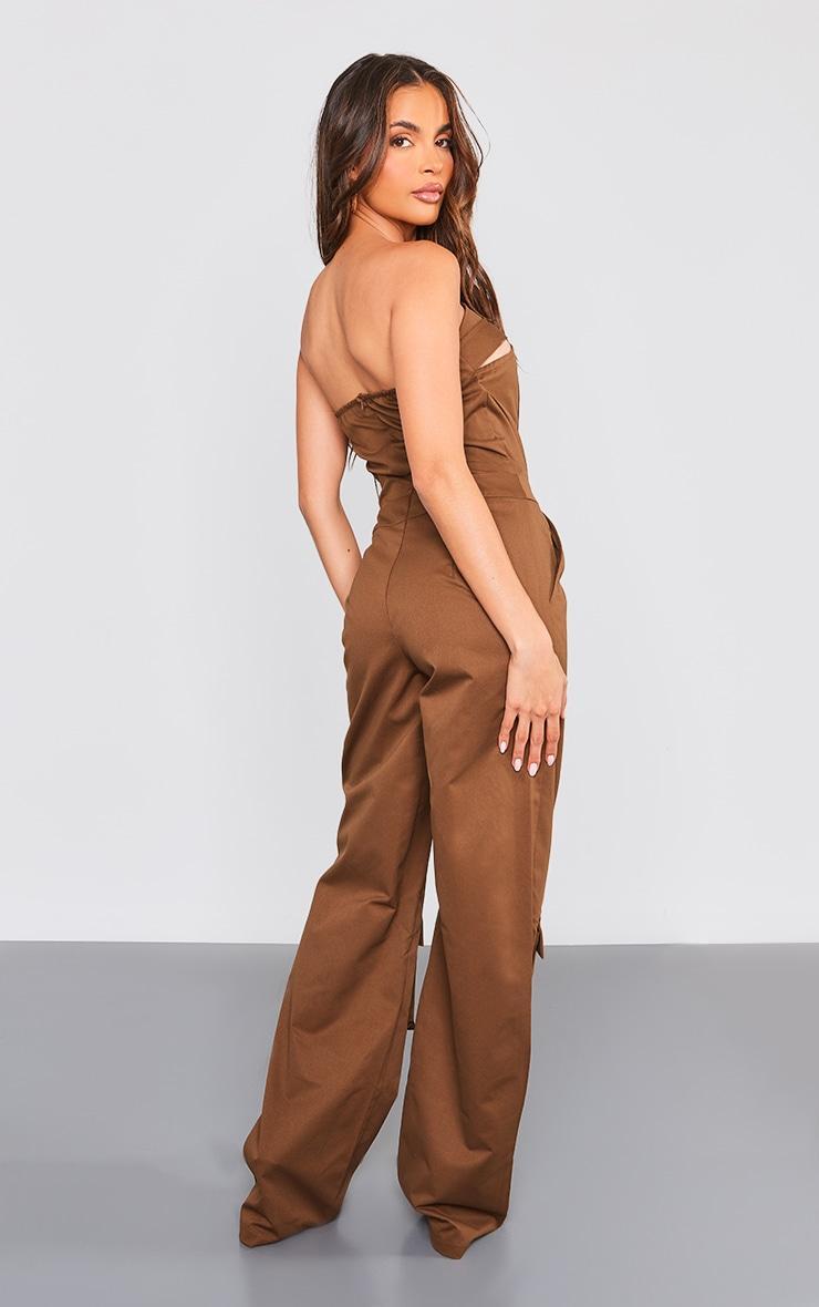 Chocolate Corset Detail Utility Flared Bandeau Jumpsuit Product Image