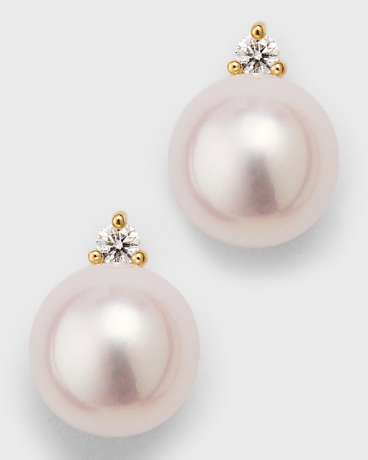 14k Gold Pearl and Diamond Stud Earrings Product Image