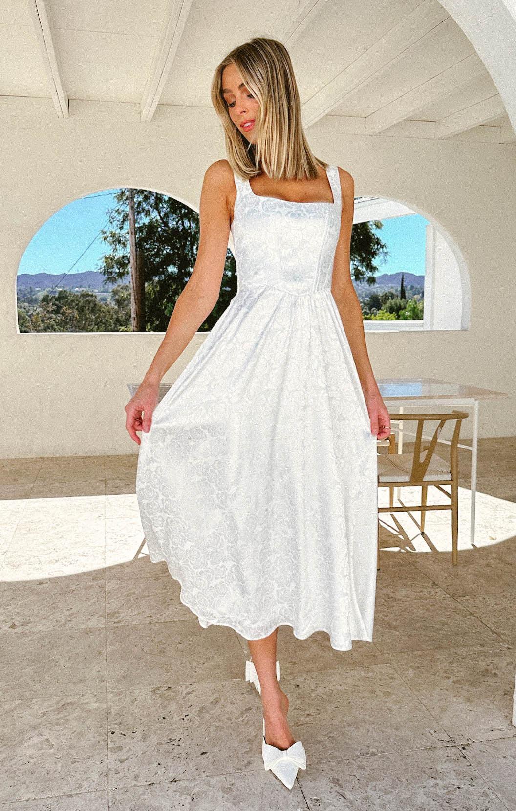 Nina Midi Dress ~ White Rose Satin Product Image