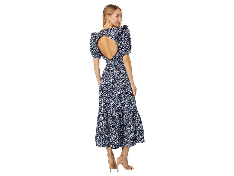 English Factory Floral Printed Cotton Open Back Midi Dress (Navy Multi) Women's Dress Product Image