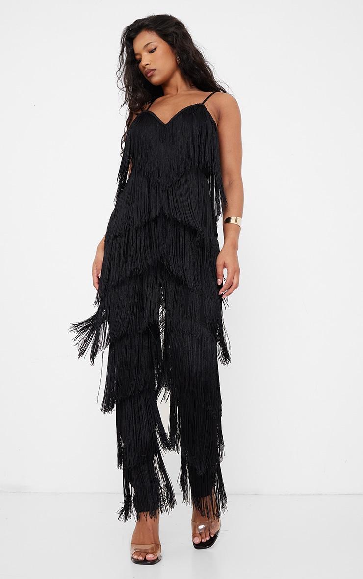 Black Tassel Plunge Jumpsuit Product Image