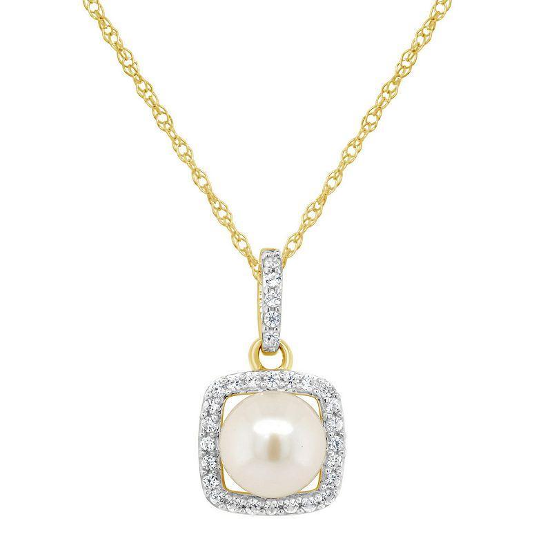 Celebration Gems 10K Yellow Gold 7mm Cushion Pendant Necklace, Womens White Product Image