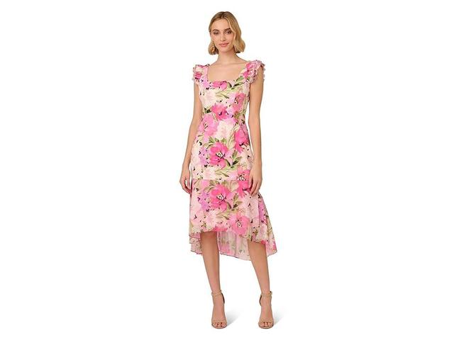 Adrianna Papell Womens Floral-Print High-Low Midi Dress Product Image