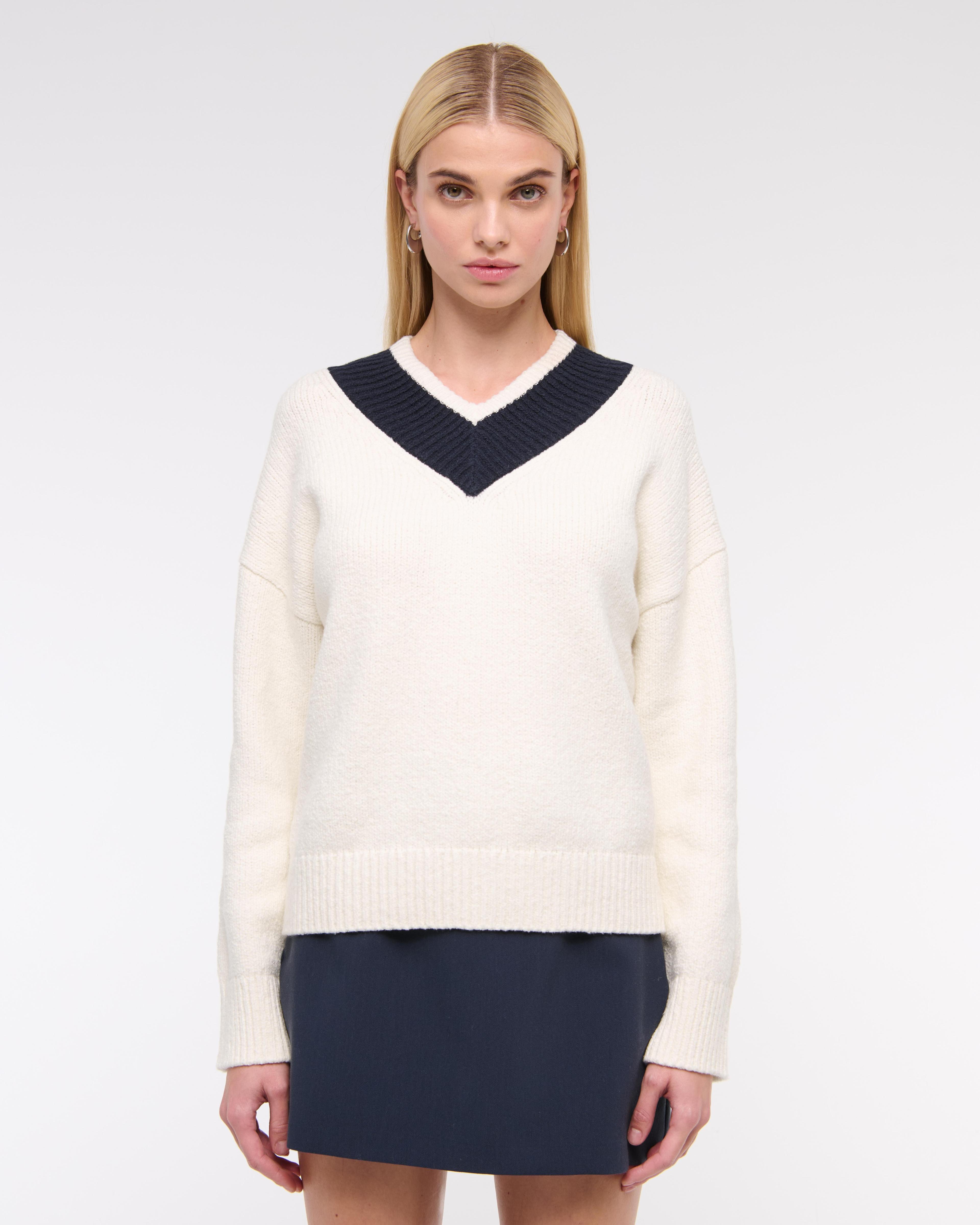 Relaxed Textural V-Neck Sweater Product Image