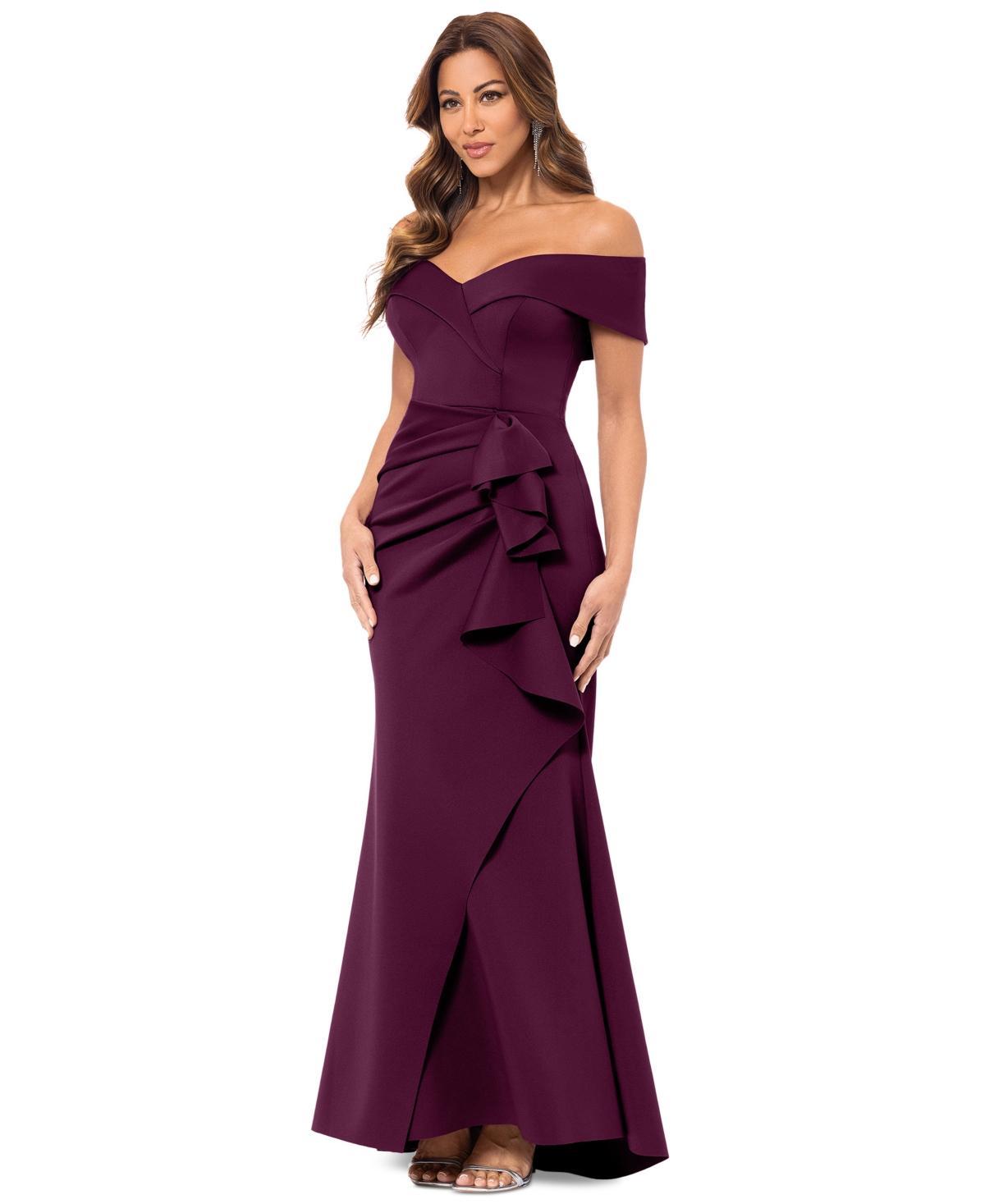 Xscape Off the Shoulder Ruffle Scuba Gown Product Image