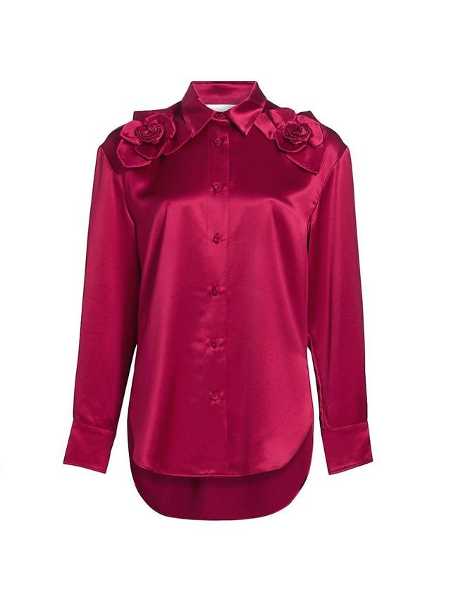 Womens Flor Satin Button-Front Shirt Product Image