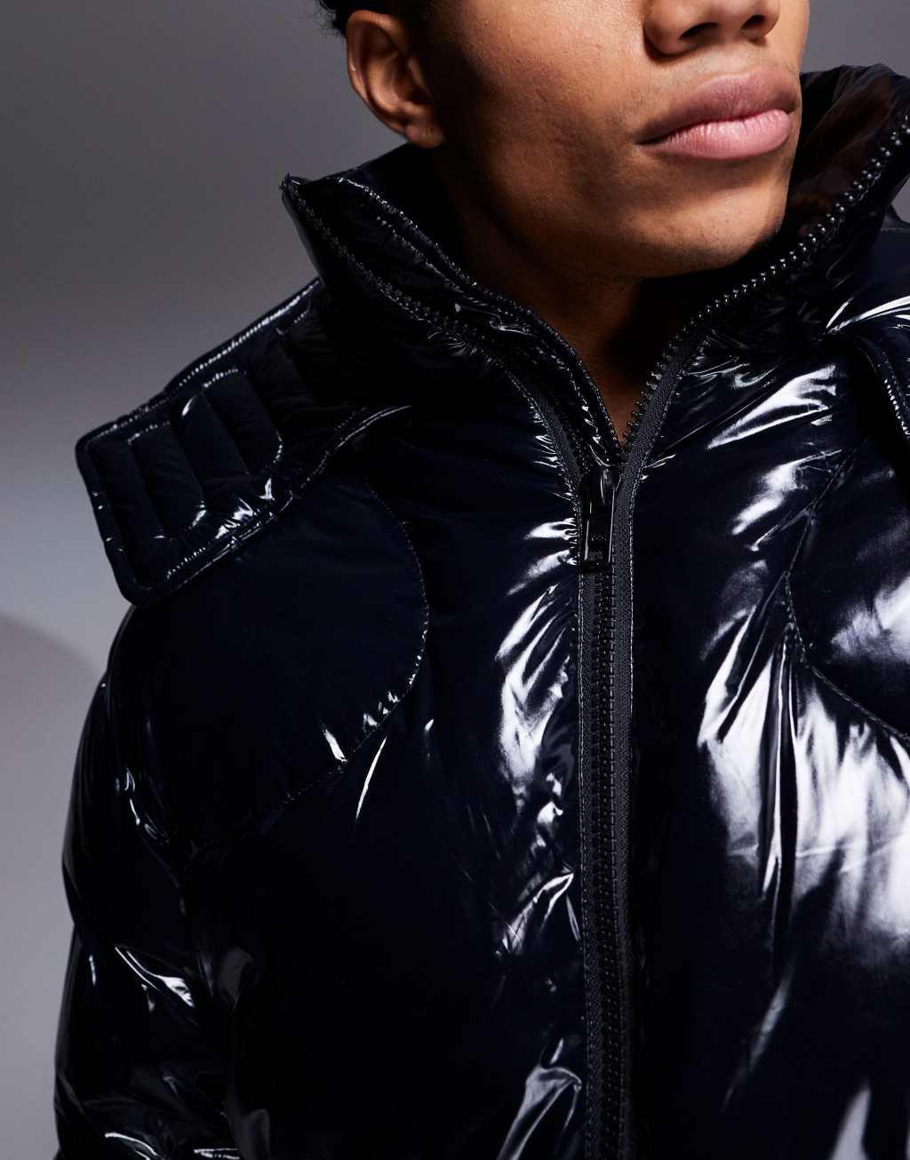 ASOS DESIGN high shine puffer jacket in black Product Image