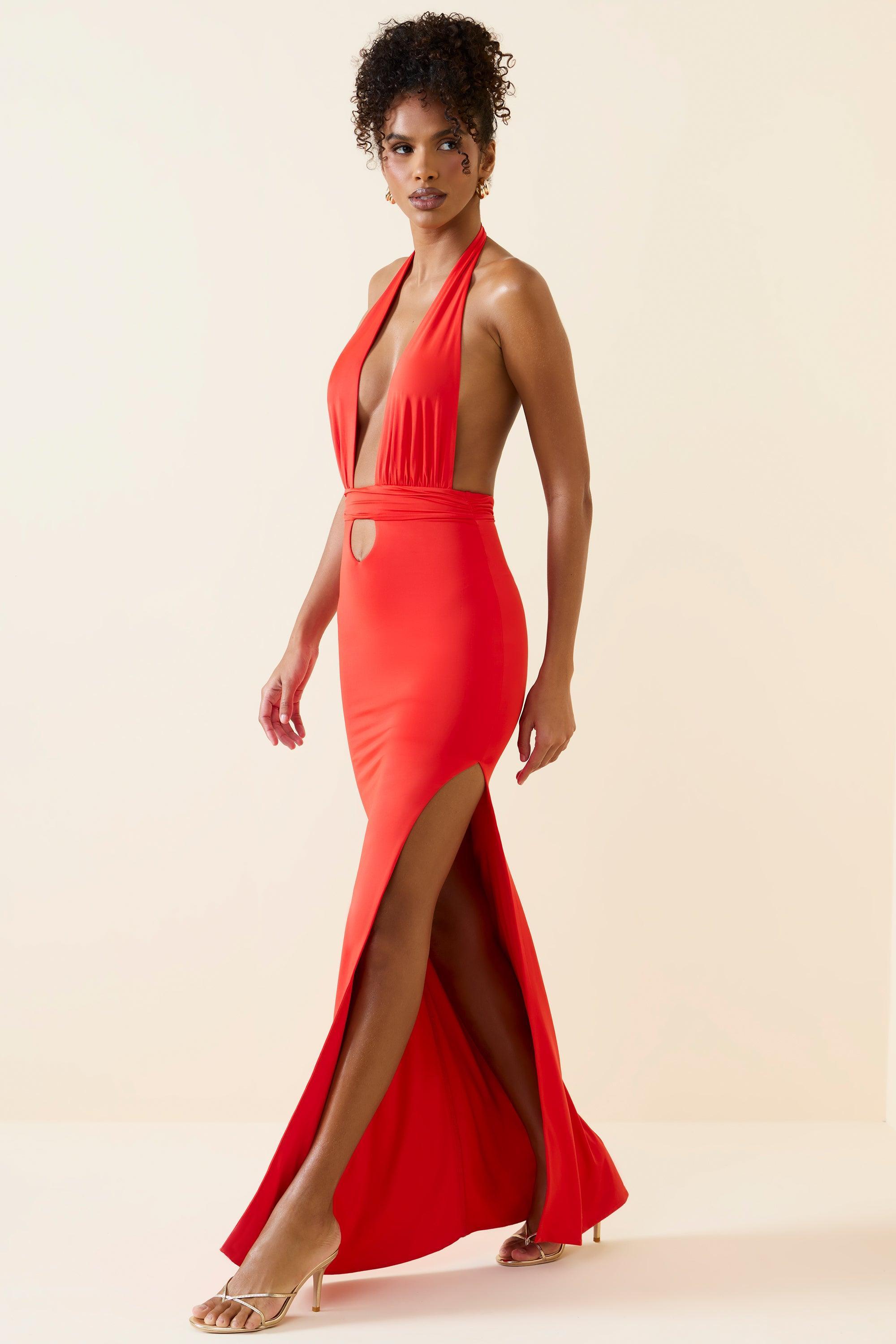 Halterneck Cut-Out Maxi Dress in Scarlet Product Image