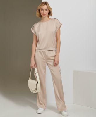 Calvin Klein Womens Short Sleeve Satin Top Wide Leg Cargo Pant product image