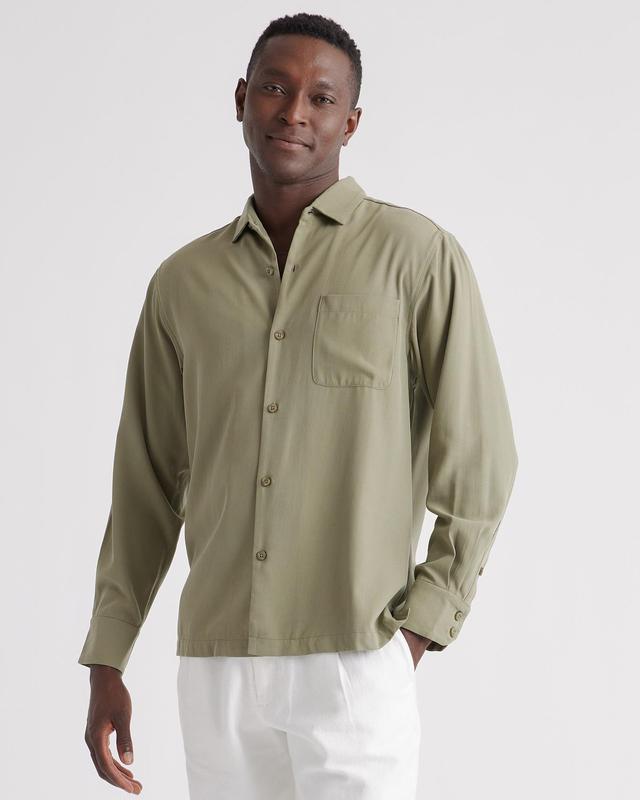 Mens 100% Silk Twill Long Sleeve Shirt in Olive, Size Large by Quince Product Image