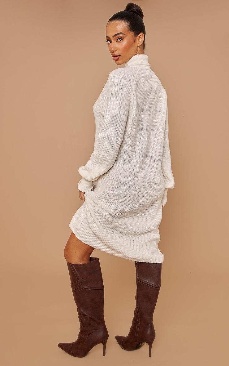 Petite Cream Roll Neck Oversized Midi Sweater Dress Product Image