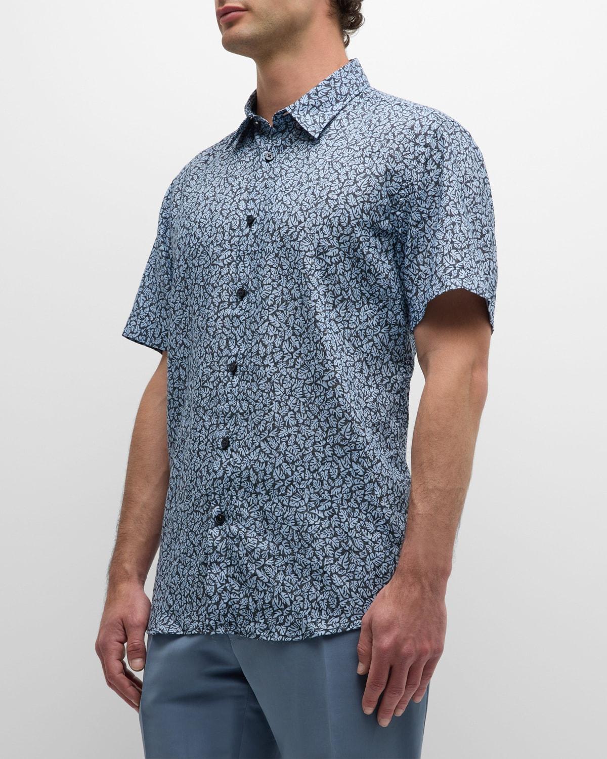 Mens Floral-Print Linen Short-Sleeve Leisure Shirt Product Image