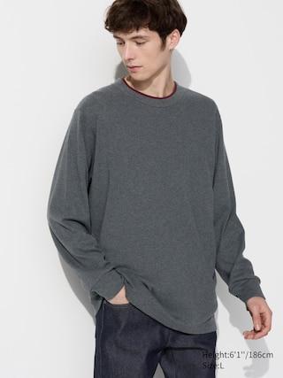 Mens Brushed Cotton T-Shirt Long Sleeve Dark Gray Small UNIQLO US product image