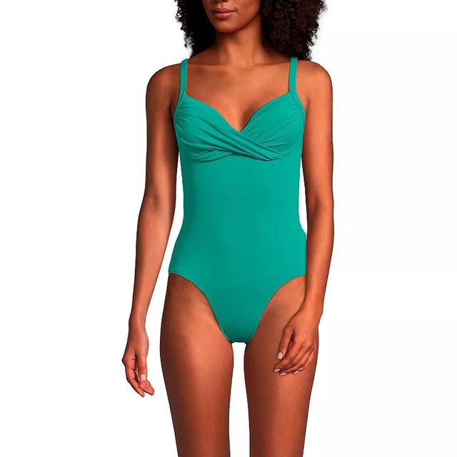 Womens Lands End Draped Sweetheart Neck High Leg One Piece Swimsuit Product Image