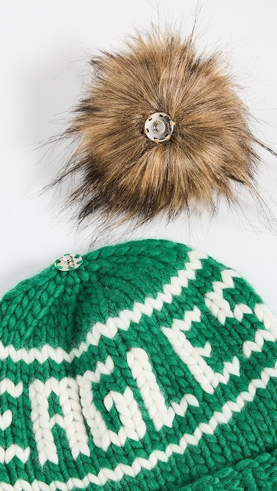 Lele Sadoughi Kelly Green Retro Eagles Beanie with Faux Fur | Shopbop Product Image