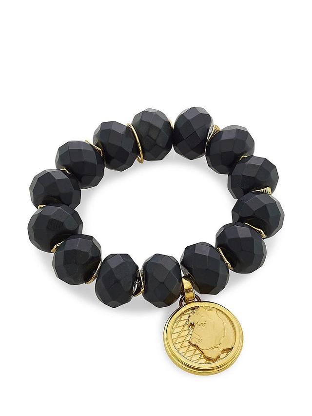 Womens Lioness 14K-Gold-Plated & Agate Beaded Coin Charm Bracelet Product Image