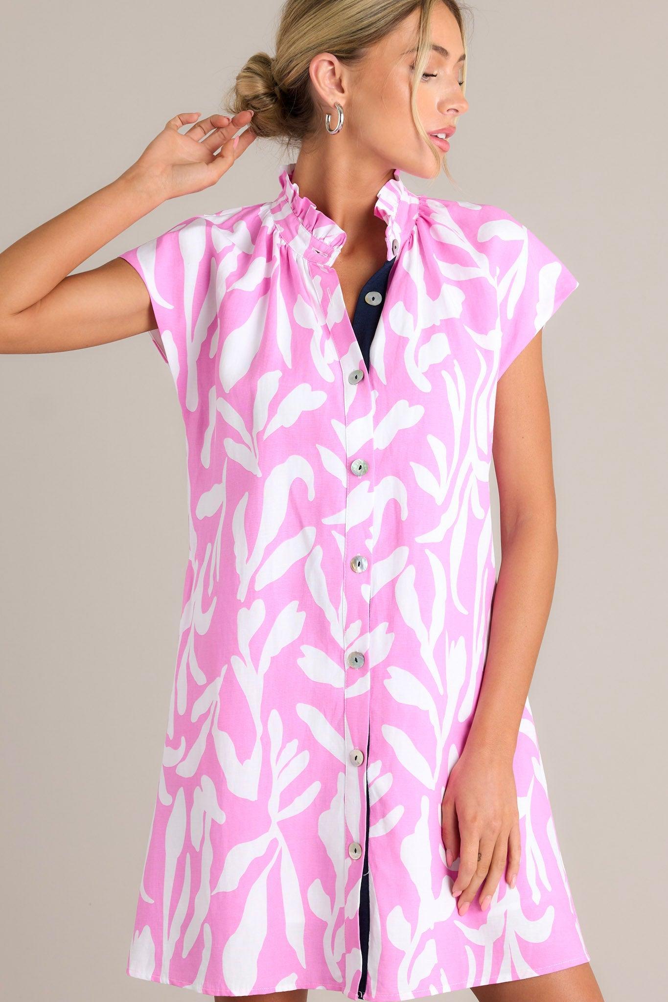 Life's Compass Pink Abstract Floral Button Front Mini Dress Product Image