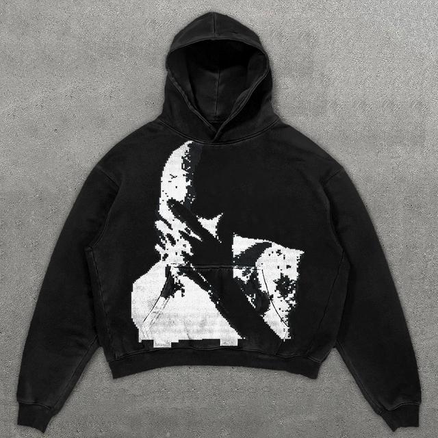 Relaxed Vintage Graphic Gothic Hip Hop 2pac Face Graphic Casual Street Washed Hoodie Product Image