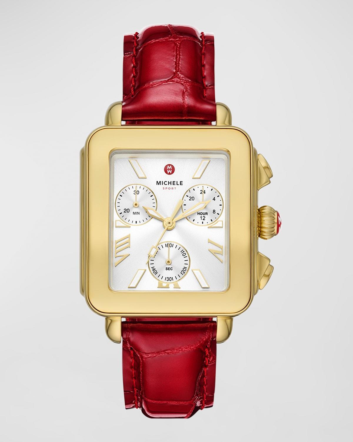 Deco Sport 18K Gold-Plated Ruby Red Leather Watch Product Image