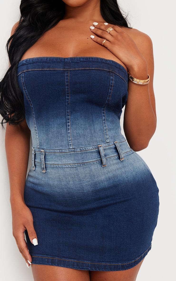 Shape Indigo Blue Wash Denim Bandeau Dress Product Image