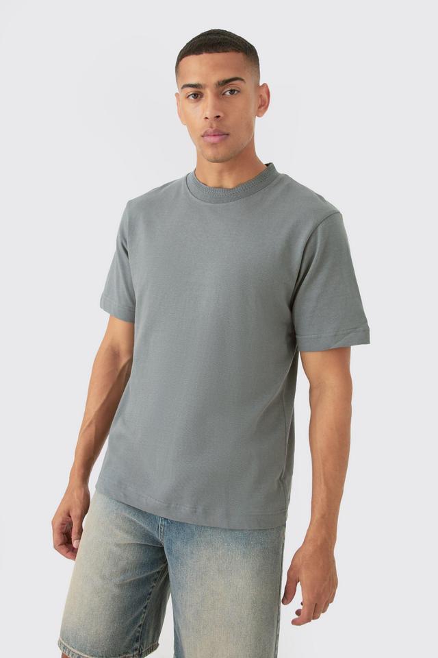 Heavy Jacquard Neck T-shirt | boohooMAN USA Product Image