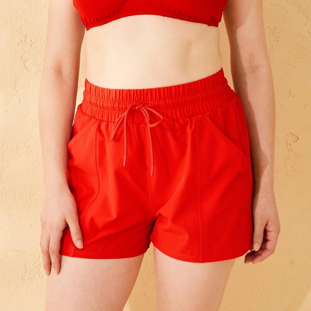 Womens 3 High Waist Swim Board Shorts with Pockets - Shade & Shore Red M product image