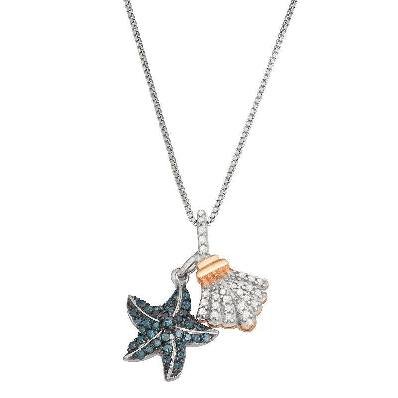 Jewelexcess 1/3 Carat T.W. Blue & White Diamond Two-Tone Sterling Silver Starfish Pendant Necklace, Womens Two Tone Product Image