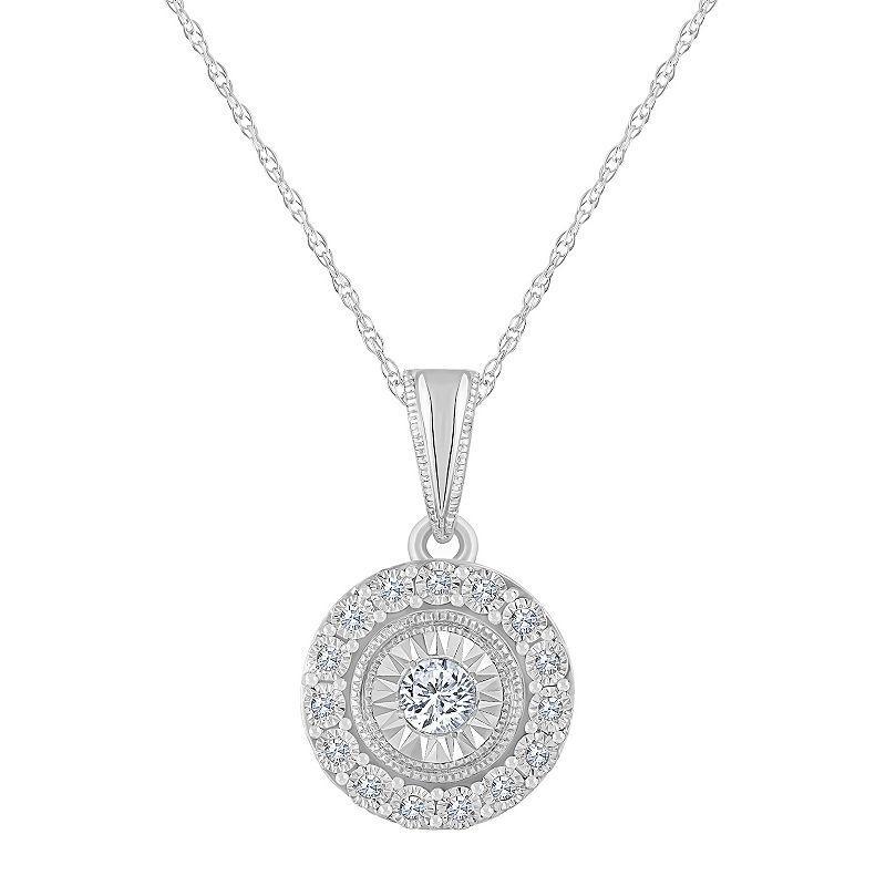 Celebration Gems 14k Gold 1/10 Carat T.W. Diamond Round Halo Pendant Necklace, Womens 14k White Gold Product Image