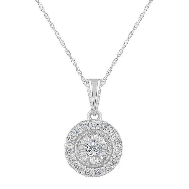 14k Gold 1/10 Carat T.W. Diamond Round Halo Pendant Necklace, Womens, Size: 18, White Product Image