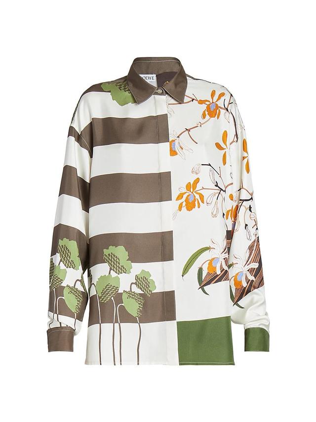 Womens LOEWE x Paulas Ibiza Striped Floral Silk-Blend Shirt Product Image