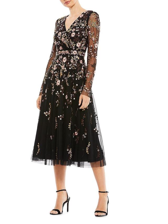 Womens Embroidered Floral Midi Dress Product Image